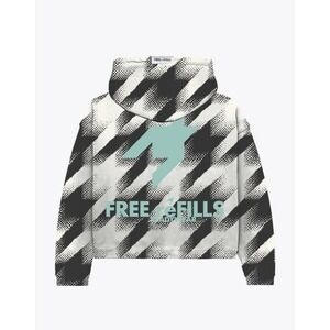 Free Refills Readywear Boxy Heavy Cotton Hoodie SZ M Cream Black Halftone Stripe